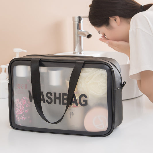 Korean Portable Large-Capacity Portable Travel Transparent Toilet Bag Pu Waterproof Scrub Cosmetic Bag Skin Care Product Storage Bag